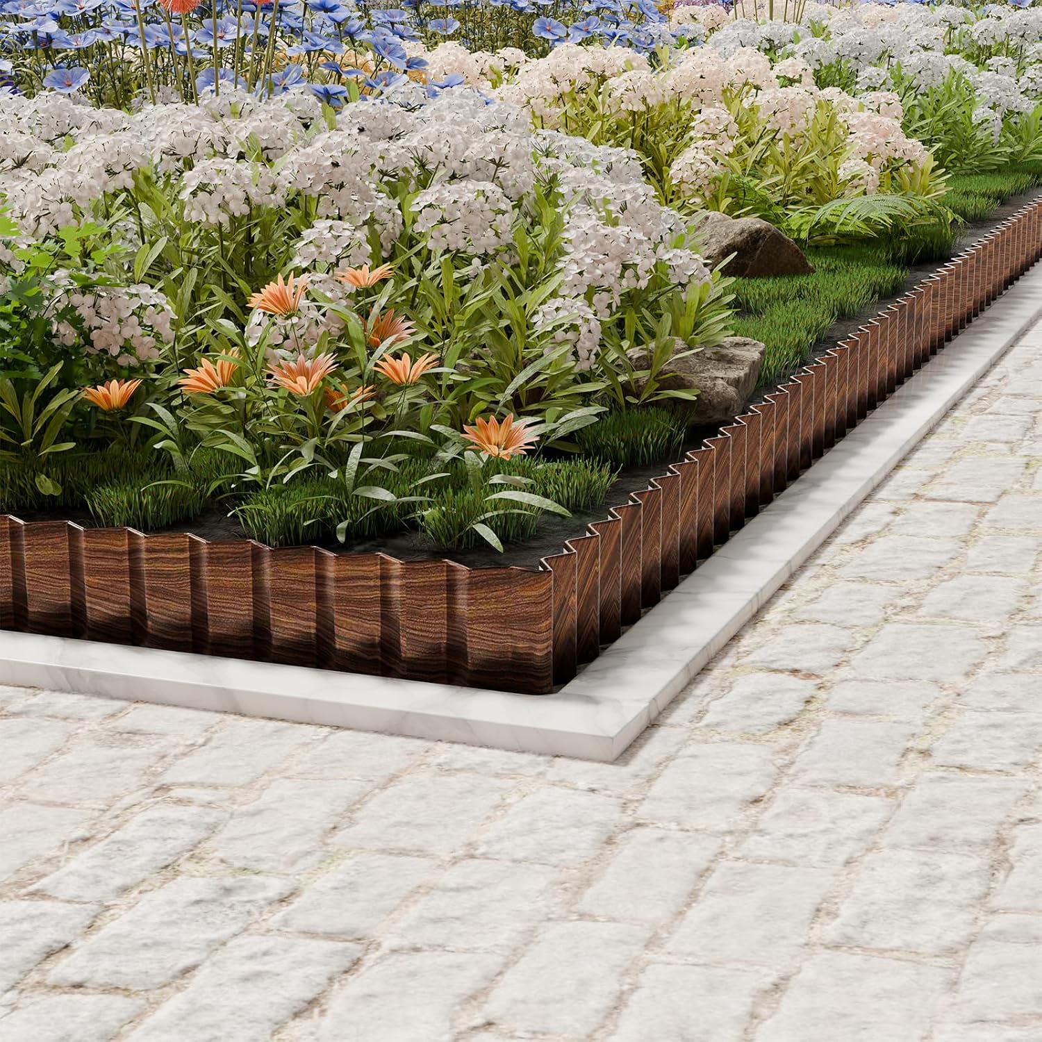 SnugNiture Corrugated Metal Garden Edging 4 x 60', Sturdy Lawn Landscape Edging Border, Fence for Garden, Flower Bed and Yard (Brown)